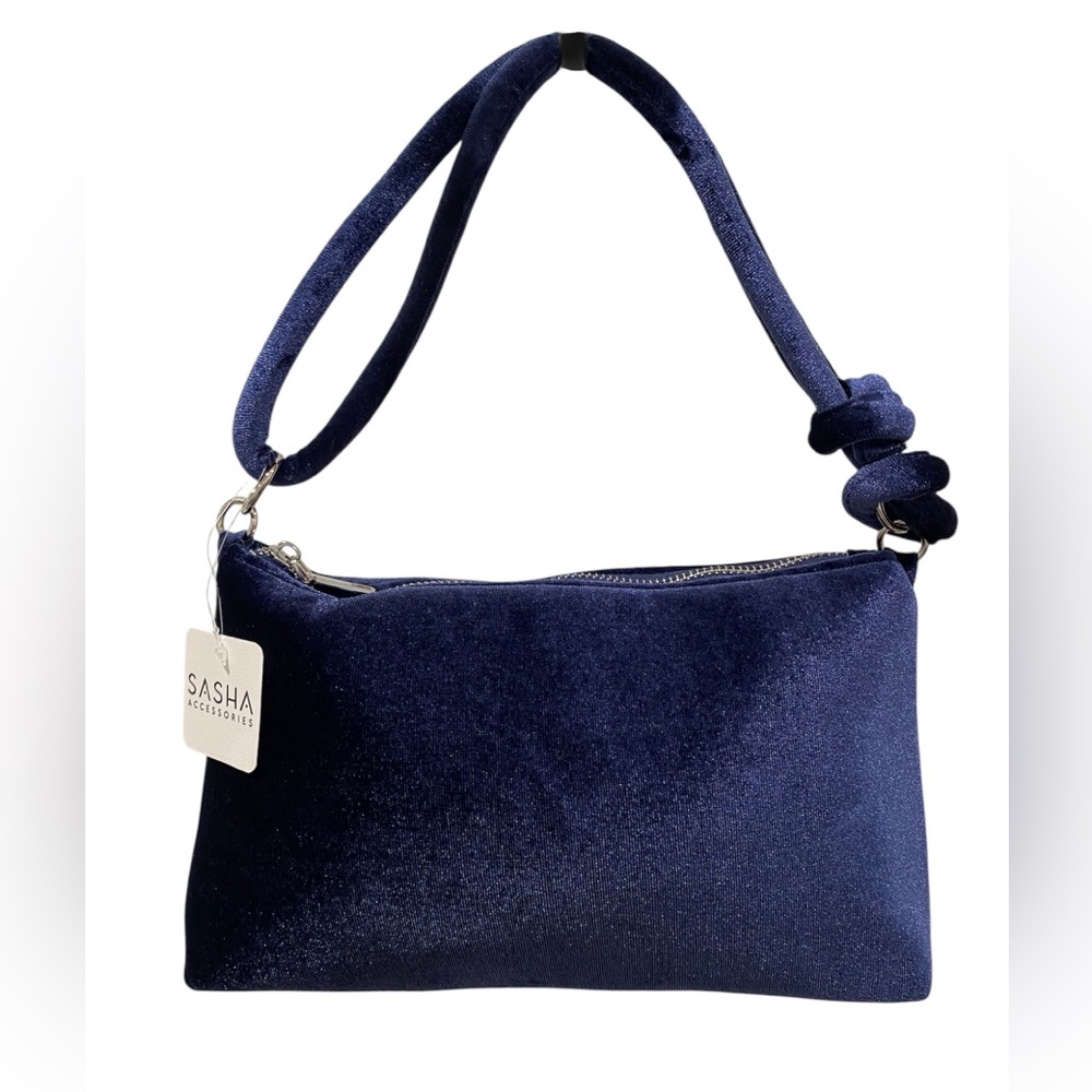 Sasha Navy Blue Velvety Shoulder Bag